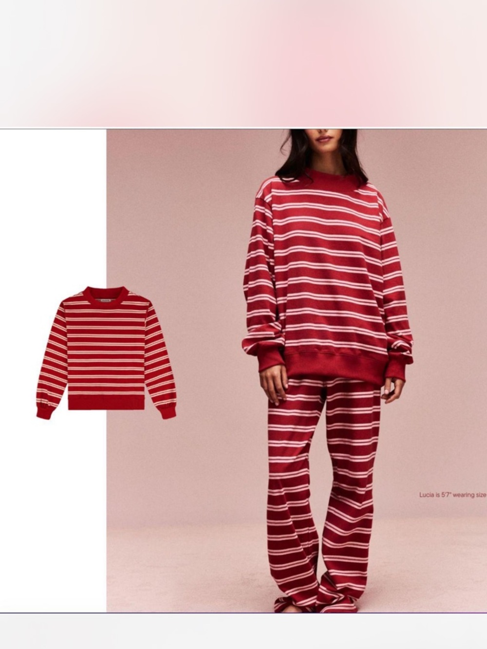PARKE Valentines Day Red/White Stripe Mockneck Pants Coord Set S/M XS NWT NEW